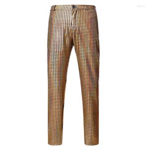 Men's Pants Gold Plaid cekin glitter mężczyzn marka chuda błyszcząca metalowa dj punkowne spodnie nocne scena scena dla śpiewaków