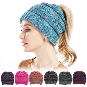 Messy Ponytail Beanie for Women Winter Warm Beanie Tail Soft Stretch Cable Knit Bun Hat Warm Chunky Beanie Hats