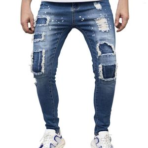 Men's Jeans Ripped Hole Mens Cargo Slim Fit Straight Retro Trousers For Man Hip Hop Street Style Pants Simple Skinny Foot