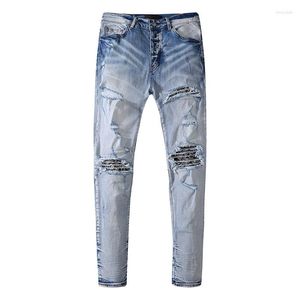 Herr jeans denim byxor sommar europeiska och amerikanska modehål elastiska smala fit casual ripped grossist