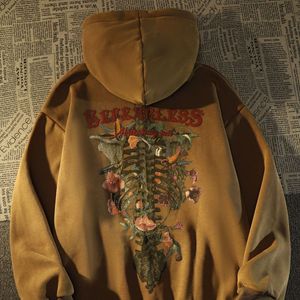 Womens Hoodies Sweatshirts European and American Vintage Flower Skeleton Hoodied Sweater Pullover Lazy Style Loose Spring Autumn Ins WomenY2K Jacket 230906