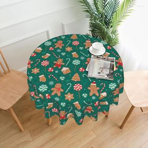 Table Cloth Gingerbread Man Candy Canes Round Washable Tablecloth Cover For Home Kitchen Dining Picnic Party Mats