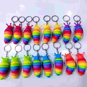 Rainbow Large Size Caterpillar Nasal Slug Keychain Lobster Puzzle Decompression Toys Bag Pendant