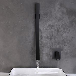 Bathroom Sink Faucets MaBlack/Chrome Brass Faucet Tap Waterfall Wall Mounted Widespread Cold Mixer Basin