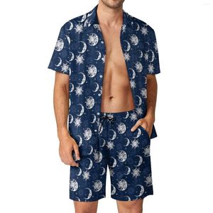 Męskie dresy słoneczne księżyc męskie zestawy gwiazdy drukuj swobodny szorty koszulki wakacyjne zestaw nowatorski garnitur graficzny krótkie rękawy duże ubrania