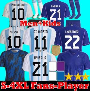 3 Sterne Argentinien Fußball -Trikot -Fußball -Shirt 2022 Dybala de Paul Maradona di Maria L.Martinez 22 23 Fans Spielerversion Männer Kids Kit Sets Uniformen Socken