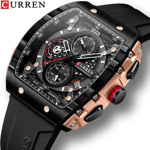 Armbandsur Curren Top Brand Mens Watches Luxury Square Quartz armbandsur vattentät lysande kronograf Klocka för män datumklocka 230905