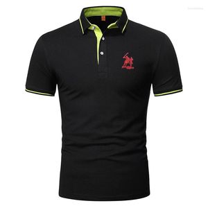 Herrpolos mullbärsilk bomull sommar casual män polo skjorta häst logotyp mjuk kontrasterande färger korta ärm toppar tee lös lapel t-shirt