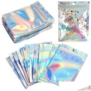 Packing Bags Wholesale Plastic Zipper Bag Laser Holographic Aluminum Foil Pouch Smell Proof Reclosable Pouches For Food Snack Drop D Ot7Zd