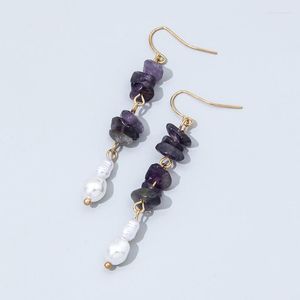 Orecchini pendenti moda coreana pietra viola perla goccia per regali di gioielli squisiti da donna personalità lunga festa
