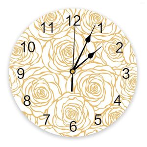 Wall Clocks Flower Rose Gold Stroke White Bedroom Clock Large Modern Kitchen Dinning Round Living Room Watch Home Decor