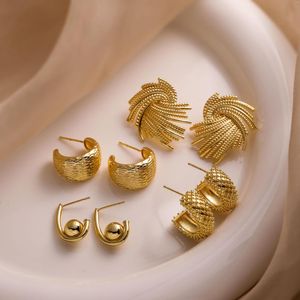 Hoop kolczyki Hecheng Chunky Ear Studs for Women Brass 18K Real Gold Circled Ball Ballską Drop