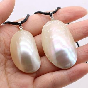 Naszyjniki wiszące 25x40 mm naturalny owalny kształt mabe koraliki matka perłowych 50 cm mężczyzn skórzany naszyjnik sznurkowy dla kobiet uroków biżuteria czakra biżuteria