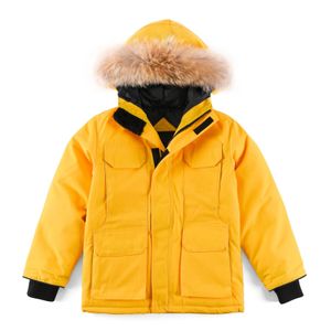 Daunenjacke für Kinder, kanadischer Mantel, Designer-Winterjacken für Jungen und Mädchen, dicke warme, luxuriöse Kleidung mit Fell, Kapuzenparkas, luxuriöse Baby-Outdoor-Mäntel, Größe 110–150