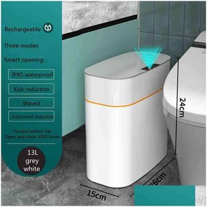 Pattumiere Smart Sensor Matic Pattumiera elettronica Dwaterproof Bagno WC Acqua Cucitura stretta Cestino Basurero 211229 Drop Delive Dhlld