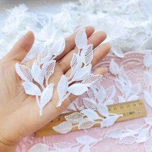10 Pcs White Embroidered Mesh Soft Leaf Patches Appliques for Children's Crafts Headwear Accessories DIY Hair Clips Decoration
