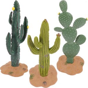 Flores decorativas 3 pçs decoração de mesa jardim pequenas estátuas mini cactus ornamentos estatuetas em miniatura pvc adorno criança