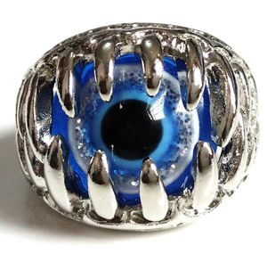 Novo 25 pçs exclusivo masculino azul diabo olho anel de prata demônio mal gótico garra olhos toda a moda jóias motociclista punk rocker estilo man3066873