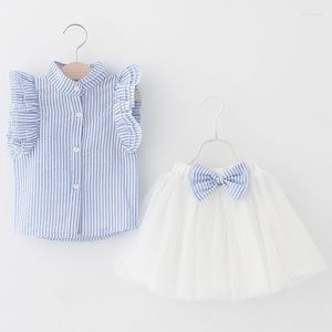 衣類セット夏の女の赤ちゃんの服の子供たちのストライプシャツ白いチュチュスカートと弓2ピースファッションチャイルド5 s/l