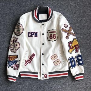 Męskie kurtki górna krowa kurtka skórzana menu motocykl luksusowy projektant haft krótki motocyklowy baseball kurtki Y2K Streetwear Winter Płaszcz White 230906