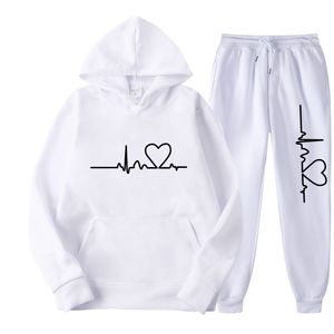 2023 Men and women plus cashmere hoodie set autumn and winter men's heart map hoodie fashion brand new men's suit s-3xl