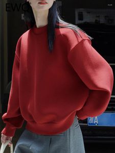 Kadın Hoodies EWQ Basitlik Gevşek Sokak Giyim Sweatshirt Kadınlar için Katı Yuvarlak Boyun Uzun Kollu Koreli Üstler Kadın 2023 Sonbahar 26D5081