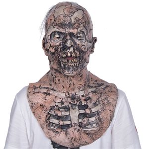 Party Masks Scary Zombie Head Mask Creepy Walking Dead Latex Headgear Halloween Horror Costume Props Bloody Adult Masquerade Decoration 230906
