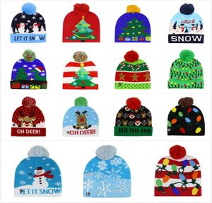 Pom Pom świąteczne czapki dzianinowe czapki z LED Święte Święto Kapianki szydełkowe zimowe czapki jelenie łosie gilrs czapka świąteczna dom Deco1287681