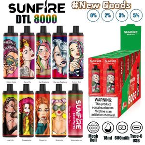 Original Sunfire 8000 Puffs Neuer Stil Hochqualität 8000 Puffs Einweg -Vape Vape Stift DTL 18ml Flüssigkeit Schneller Versand 50 mg NIC OEM ODM Service Einweg Ecig Puff 8K