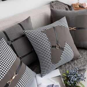 Pillow 45x45Cm Light Luxury Horse Cover Immitation Leather Waist Pillowcase Houndstooth Sofa Throw For Backrest