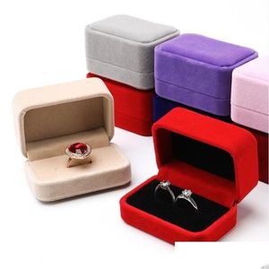 Smyckeslådor Box Veet Double Ring Case Earring Display Storage Organizer Holder Presentpaket Drop Delivery Packaging Otwov