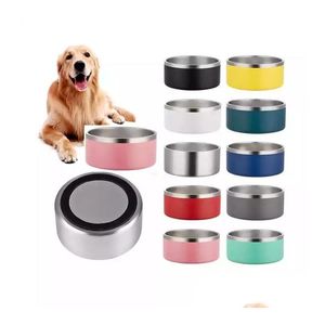 Cão Tigelas Alimentadores Durável 64oz Insated Metal Pet Luxo Sublimação Personalizado Tigela de Comida de Aço Inoxidável Drop Delivery Home Garden Supp Dhyhz