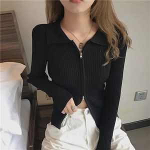 Mulheres suéteres em dois sentidos cardigans moda coreana mulher inverno manga longa malha cardigan vintage zíper top casaco preto tricot y2k 230905