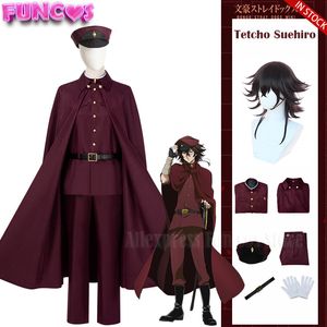 Cosplay Wigs Tetchou Suehiro Cosplay Costume Wig Bungo Stray Dogs Season 4 Hunting Dogs Team Red Money Hairm Hair Anime Hat Gloves Cloak 230906