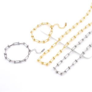 Popular Gold Silver Plated Horse Shoe Chain Necklace Bracelet Stainless Steel Jewelry for Women Gift