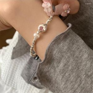 Charm Bracelets 2023 Irregular Geometric Beaded Pink Zircon Bracelet For Women Girls Sweet Elegant Fashion Anniversary Party Jewelry Gifts