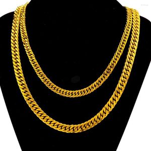 Colares de pingente 8mm / 10mm Homens Colar Cadeia Sólida 18k Ouro Amarelo Cheio Clássico Duplo Curb Clavícula Gargantilha Jóias 60cm Longo Hip Hop