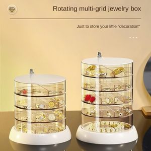 Förvaringslådor Clear Clear Jewelry Organizer Rotatable Cute Acrylic Box för hårtillbehör Earring Halsband Armband Tray Holder 230906