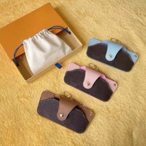 Bags Fashion Designer Sunglasses Bag brand unisex Men Women Leather Key Ring Bule Pink Brown Sunglasses Cases NES