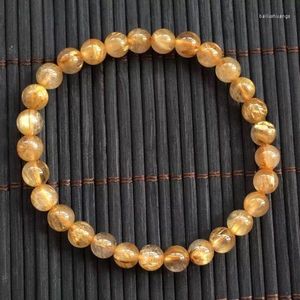 Strand 6mm Natural Gold Titanium Rutilated Quartz Round Beads Bracelet Only One