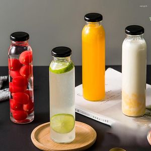 Water Bottles Glass Lid Soda Lime Reusable Drinking Bottle Sauce Jar Juice Beverage Container