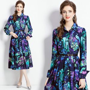 Women Boutique Printed Dress Long Sleeve Shirt Dress 2023 Autumn New Printed Dress High-End Trend Lady Dresses Big Swing Dresses