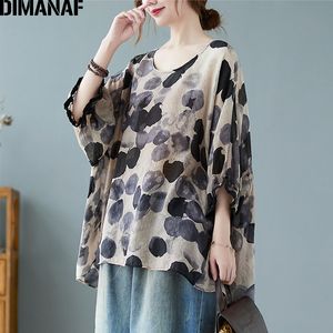 Kvinnors plus size tshirt dimanaf sommar kvinnor kläder överdimensionerade vintage tryck lady tops lösa casual tshirt blus bomull tunika 230905