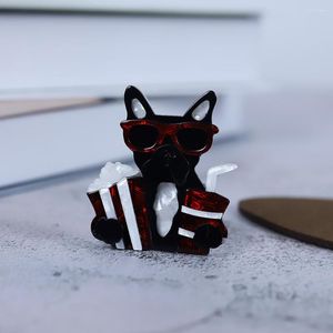 Brooches Handmade Acrylic Red Glasses Black Dog For Men Cute Cartoon Animal Party Causal Brooch Pins Jewelry Christmas Gifts