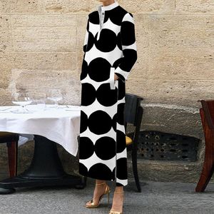 Lässige Kleider Retro Polka Dot Print Frauen Pullover Kleid Sexy Stand-up-Taste Gerade Lange Herbst Winter Ärmel Tasche Party