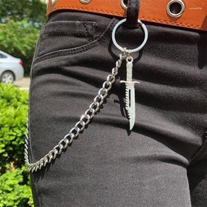 Chains Chunky Pant For Men Dagger Combat Knife Sword Pendant Side Waist Wallet Belt Trouser Jean Skirt Necklace Choker