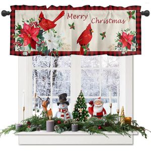 Curtain Christmas Cardinals Floral Plaid Short Curtains Kitchen Cafe Wine Cabinet Door Window Small Wardrobe Drapes Home Decor