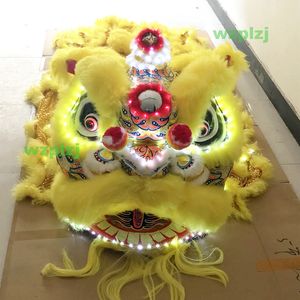 LED Light Yellow Southern Lion Dance Costume wełna Rozmiar dla dorosłych Chińskie kostium maskotki halloween świąteczny klub chiński impreza ludowa Kostium karnawałowy