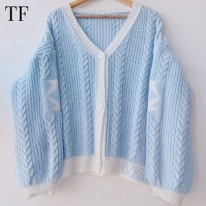 Kvinnors tröjor 1989 Tay Lor Casual Swif T Versi On Light Blue Sticked Cardigans Women Seagull Brodered Cardigan Exclusive Fan Gift 230905