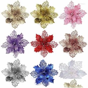 Christmas Decorations Shiny Poinsettia Flower Decorative Artificial For Wreath Tree Decoration Ornaments Diy Crafts Garland Plastic Dhy4F